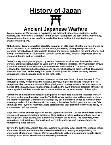 Ancient Japanese Warfare “Article & Questions” Assignment (Ancient Japan)
