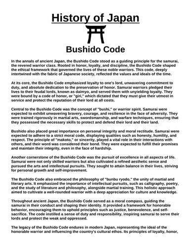 Bushido Code “Article & Questions” Assignment (Ancient Japan)