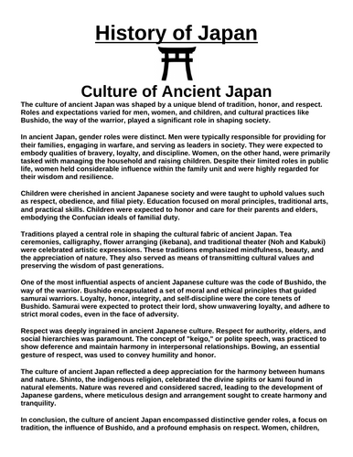 Culture of Ancient Japan “Article & Questions” Assignment (Ancient Japan)