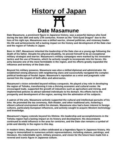 Date Masamune “Article & Questions” Assignment (Ancient Japan)