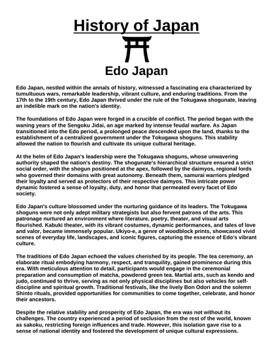 Edo Japan “Article & Questions” Assignment (Ancient Japan)