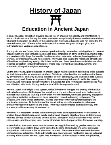 Education in Ancient Japan “Article & Questions” Assignment (Ancient Japan)