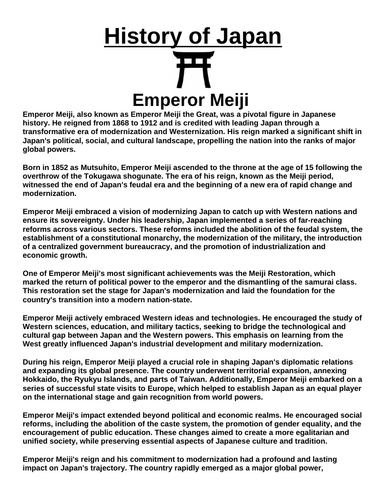Emperor Meiji “Article & Questions” Assignment (Ancient Japan)