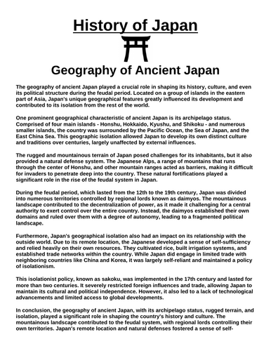 Geography of Ancient Japan “Article & Questions” Assignment (Ancient Japan)