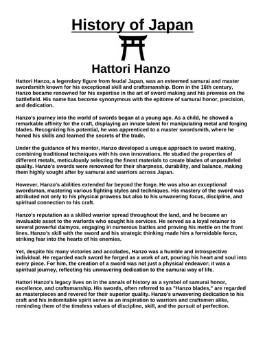 Hattori Hanzo “Article & Questions” Assignment (Ancient Japan)