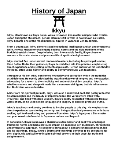 Ikkyu “Article & Questions” Assignment (Ancient Japan)