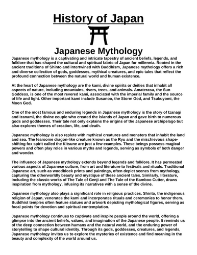 Japanese Mythology “Article & Questions” Assignment (Ancient Japan)