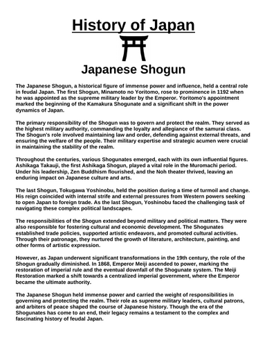 Japanese Shogun “Article & Questions” Assignment (Ancient Japan)