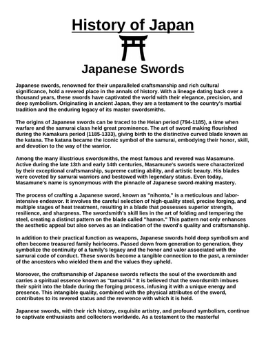 Japanese Swords “Article & Questions” Assignment (Ancient Japan)