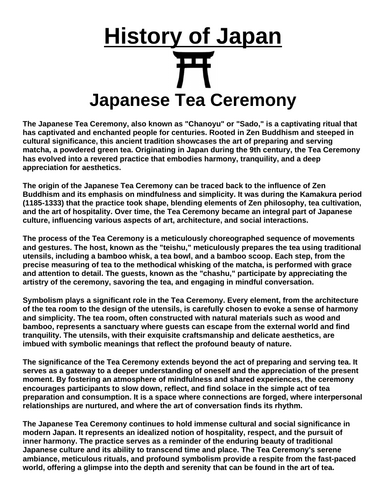Japanese Tea Ceremony “Article & Questions” Assignment (Ancient Japan)