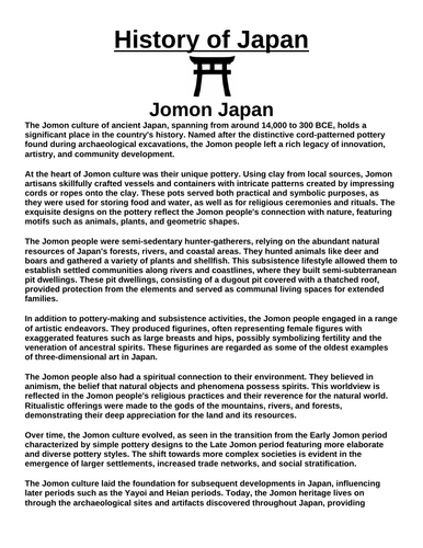 Jomon Japan “Article & Questions” Assignment (Ancient Japan)