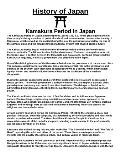 Kamakura Japan “Article & Questions” Assignment (Ancient Japan)