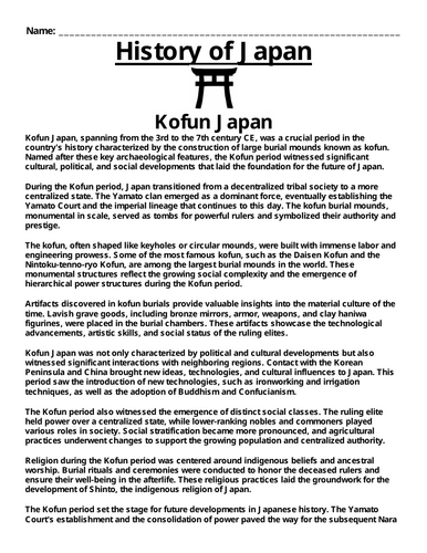 Kofun Japan “Article & Questions” Assignment (Ancient Japan)