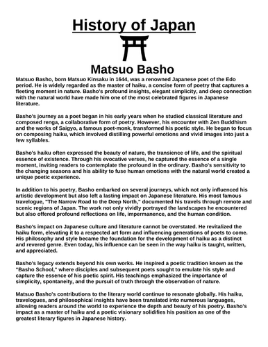 Matsuo Basho “Article & Questions” Assignment (Ancient Japan)