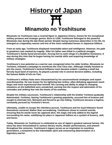 Minamoto no Yoshitsune “Article & Questions” Assignment (Ancient Japan)