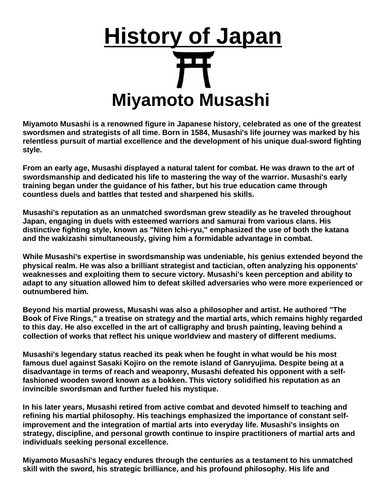 Miyamoto Musashi “Article & Questions” Assignment (Ancient Japan)