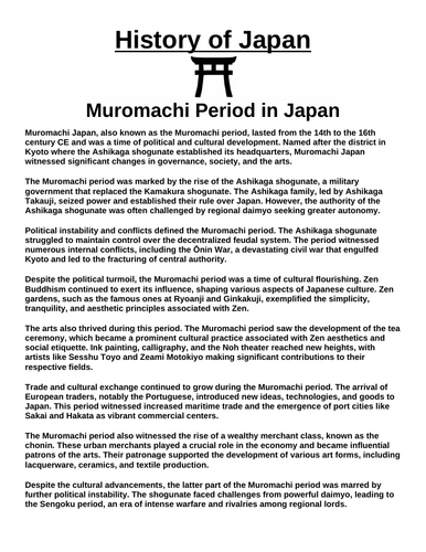 Muromachi Japan “Article & Questions” Assignment (Ancient Japan)