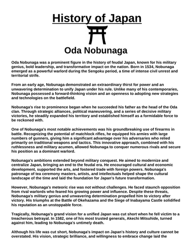 Oda Nobunaga “Article & Questions” Assignment (Ancient Japan)