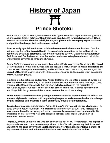 Prince Shōtoku “Article & Questions” Assignment (Ancient Japan)