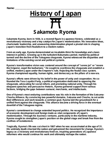 Sakamoto Ryoma “Article & Questions” Assignment (Ancient Japan)