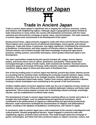 Trade in Ancient Japan “Article & Questions” Assignment (Ancient Japan)