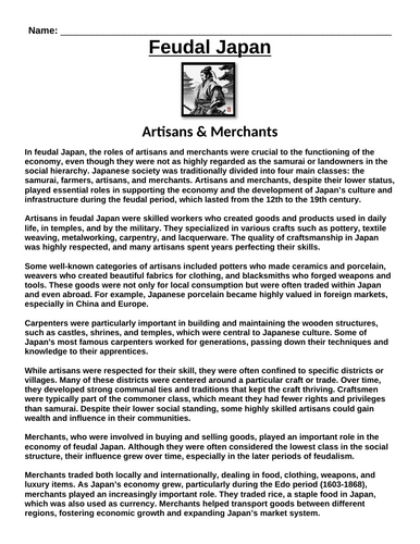 Feudal Japan Artisans and Merchants “Article & Questions” Assignment (Feudal Japan)
