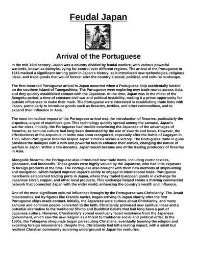 Feudal Japan: The Arrival of the Portuguese “Article & Questions” Assignment