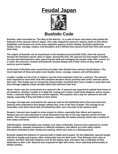 Feudal Japan: Bushido - The Way of the Warrior “Article & Questions” Assignment