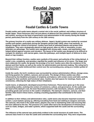 Feudal Japan: Castles & Castle Towns “Article & Questions” Assignment