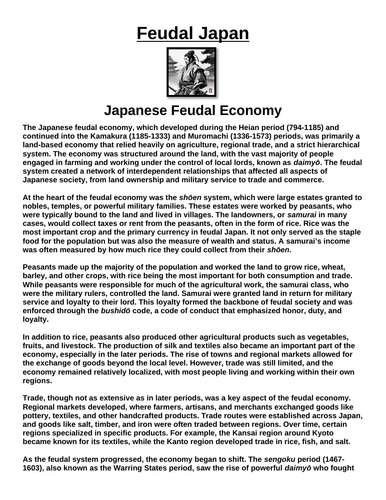 Feudal Japan: Japanese Feudal Economy “Article & Questions” Assignment