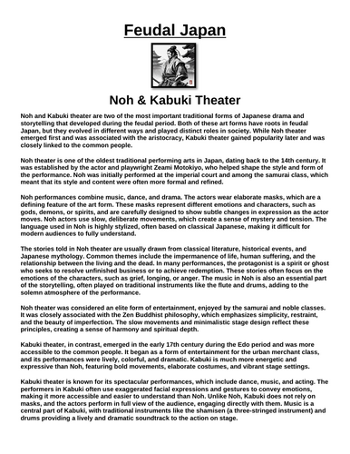 Feudal Japan: Noh and Kabuki Theater “Article & Questions” Assignment