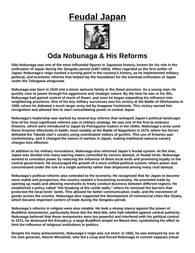 Feudal Japan: Oda Nobunaga and His Reforms “Article & Questions” Assignment