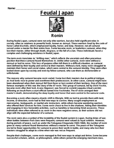 Feudal Japan: Ronin “Article & Questions” Assignment