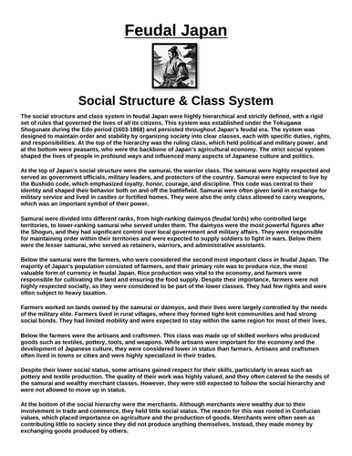 Feudal Japan: Social Structure & Class System “Article & Questions” Assignment