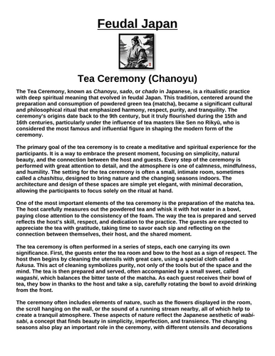 Feudal Japan: Tea Ceremony (Chanoyu) “Article & Questions” Assignment