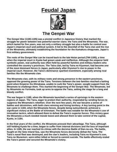 Feudal Japan: The Genpei War “Article & Questions” Assignment