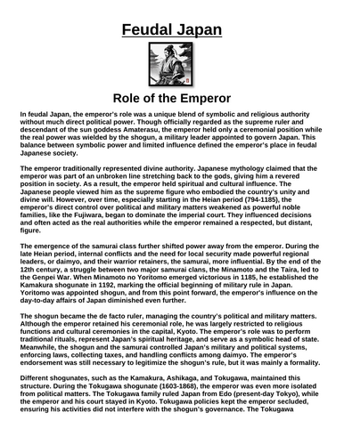 Feudal Japan: The Role of the Emperor “Article & Questions” Assignment