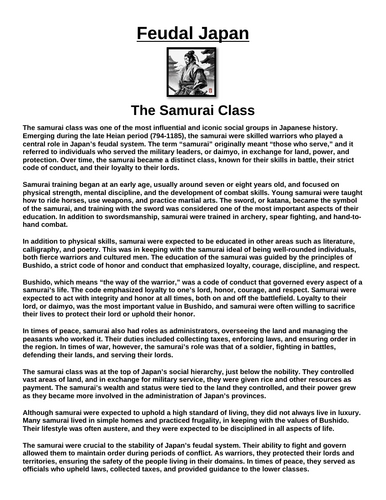 Feudal Japan: The Samurai Class “Article & Questions” Assignment