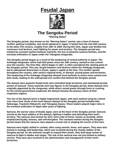 Feudal Japan: The Sengoku, or "Warring States" Period “Article & Questions” Assignment