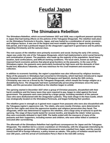 Feudal Japan: The Shimabara Rebellion “Article & Questions” Assignment
