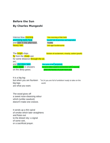 "Before the Sun" iGCSE English Literature poetry analysis LEVEL 9