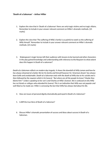 GCSE ENGLISH LITERATURE "Death of a Salesman" revision notes