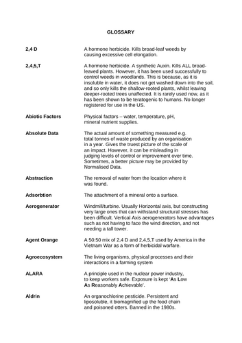 Glossary of Environmental Science terms for A Level