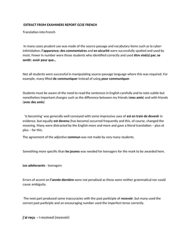 GCSE FRENCH revision sheet Level 9 / A* - points of grammar