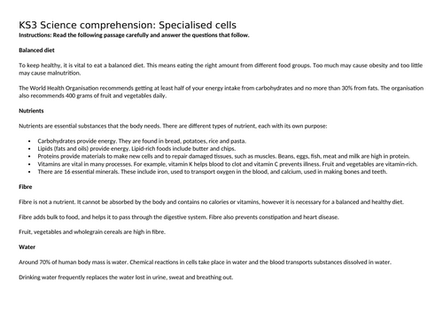 Biology - Year 7 Comprehension Bundle