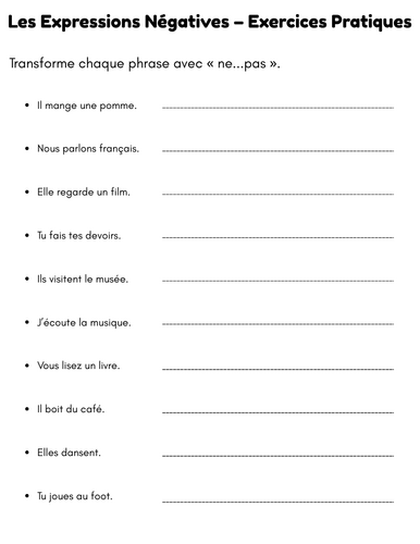 negative expressions in french exercises - Les Expressions Négatives