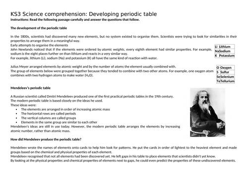 Year 8 Chemistry - Comprehension Bundle