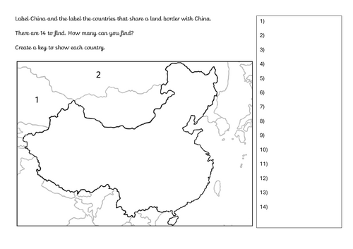 Identify and label the countries next to China.