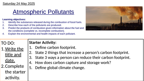AQA GCSE Combined Science Chemistry: Atmospheric Pollutants: Complete Lesson