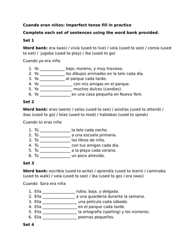 Cuando eran niños: Imperfect tense fill in practice
